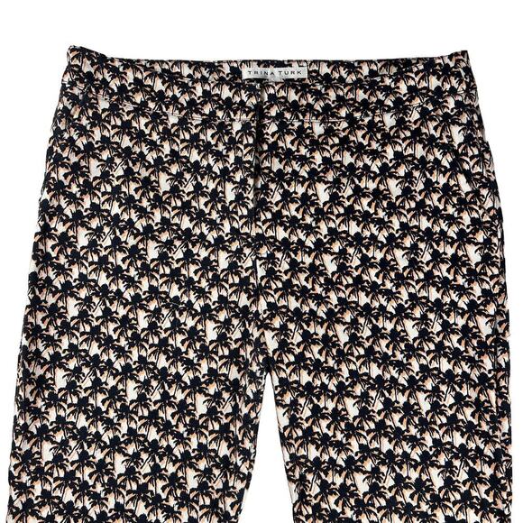 Trina Turk Cotton Flat Front Palm Tree Ankle Pants Navy/Peach/White Size 10 - Picture 2 of 9
